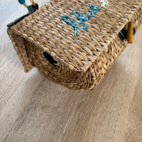 Kate Spade New York blue bird birdhouse maya wicker raffia handbag blue bird - Picture 10 of 11